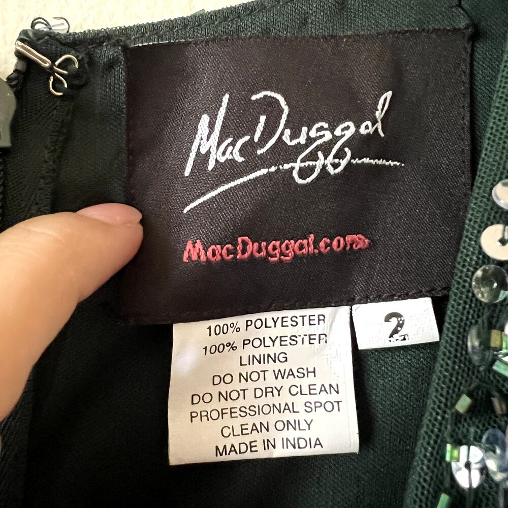 Mac Duggal 5489 Cap Sleeve Sequined High Slit Gown Green maxi dress size 2 C10 - Picture 5 of 7